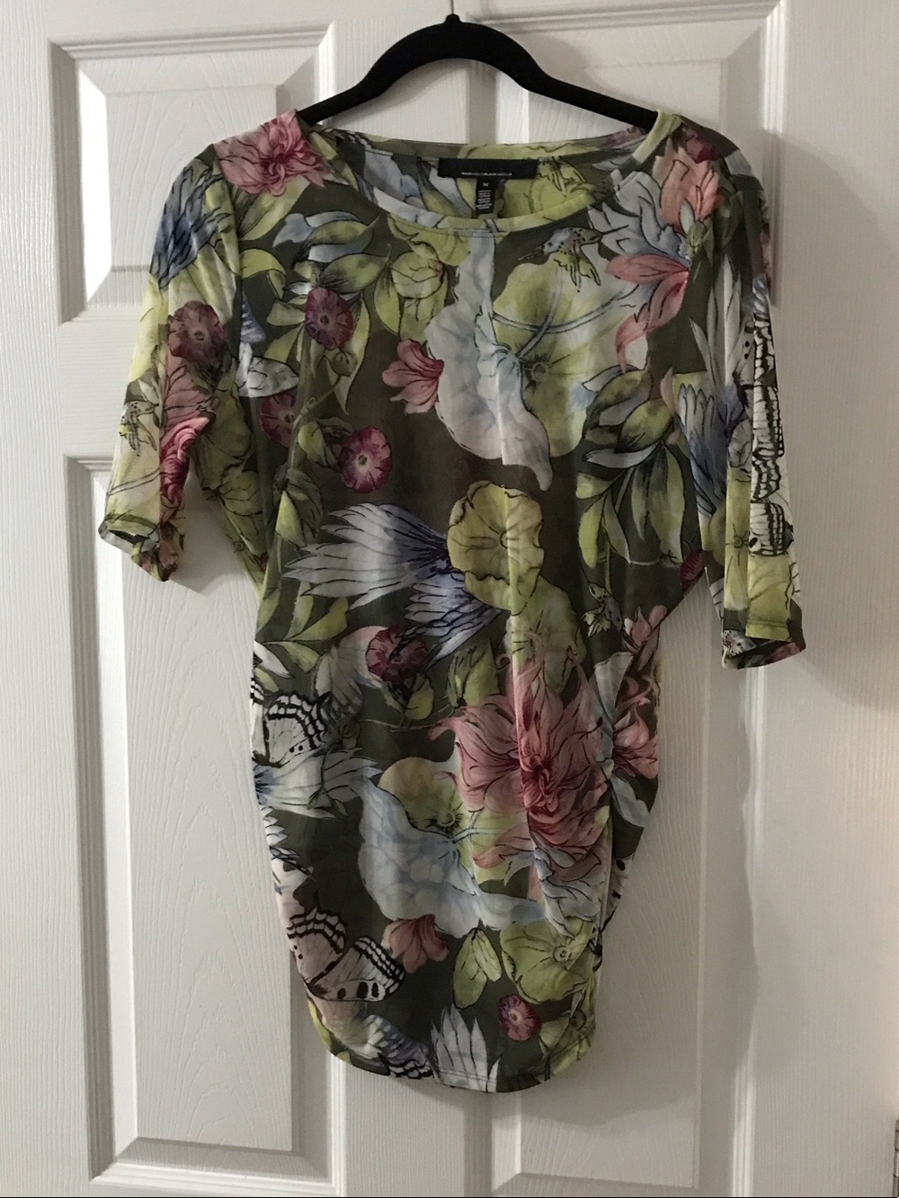 White House Black Market Green Floral Short Sleeve Tunic